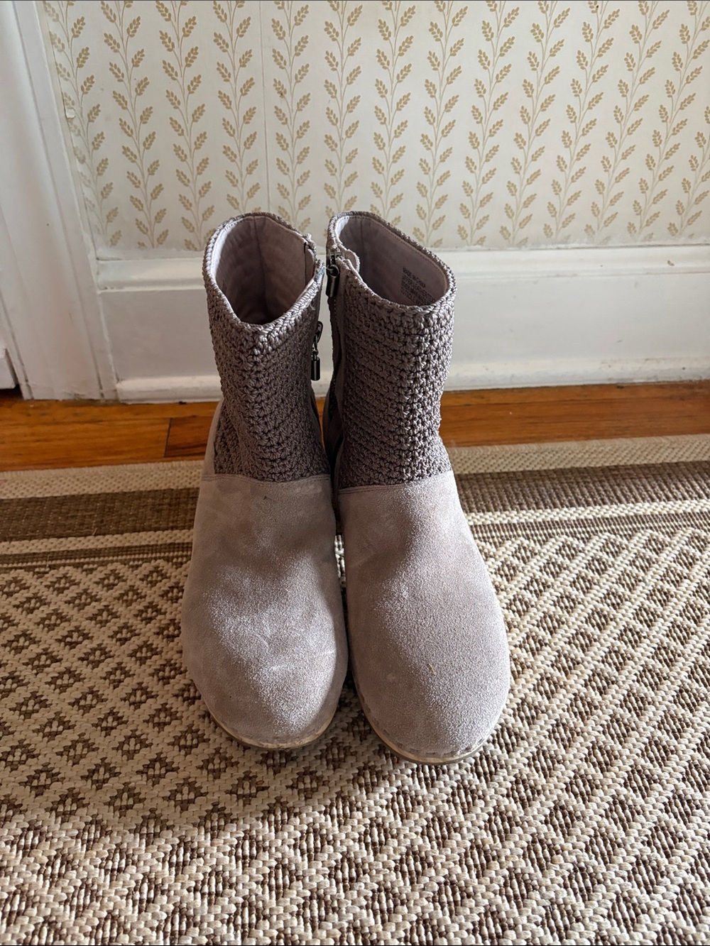 The Sak Taupe Suede Ankle Boots with Crochet Shaft